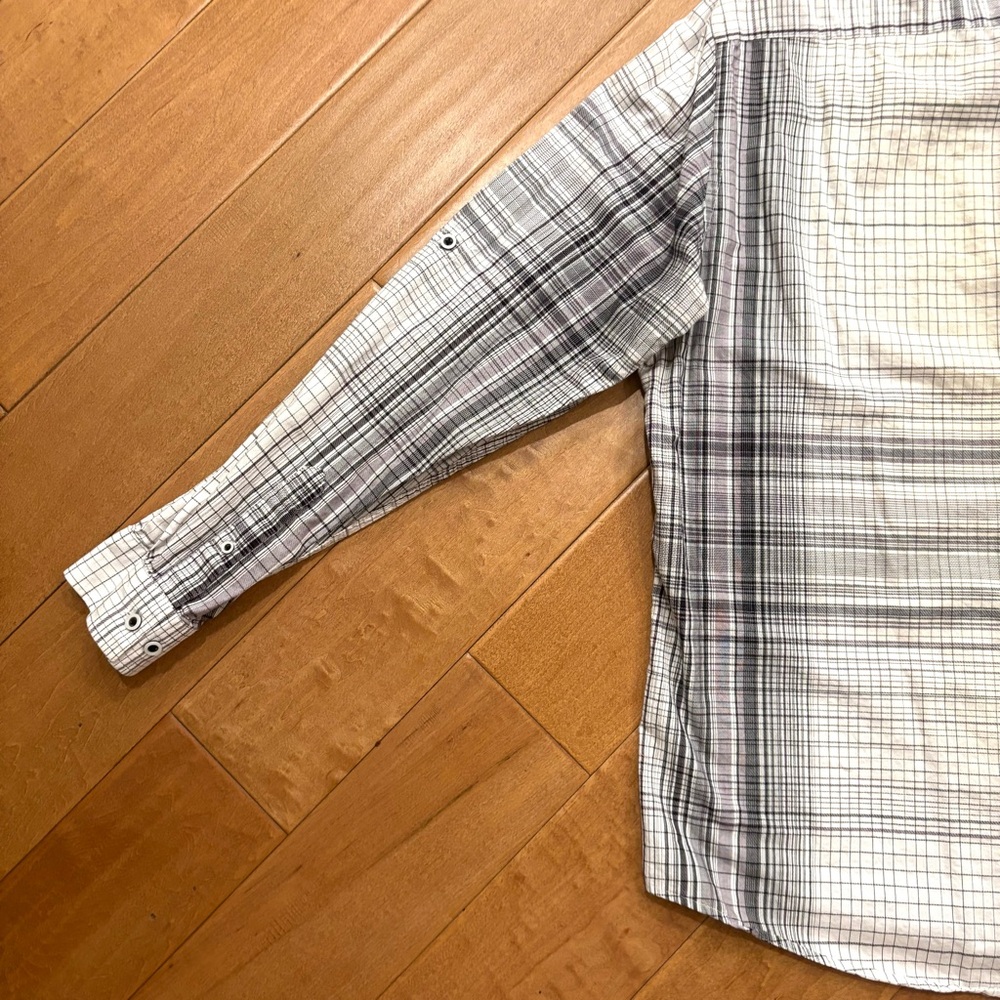 Alfani Mens Long Sleeve Button-front Cotton White and Gray Plaid Shirt Sz Large - Picture 10 of 11